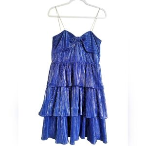Lovers And Friends Metallic Blue Tiered Party Mini‎ Dress Size Large